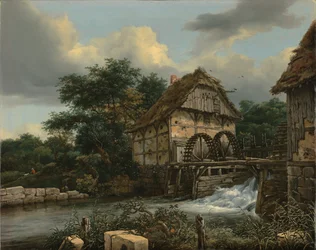 Twee watermolens en een open sluis
