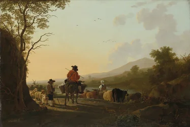 Landschap met veedrijver en herder