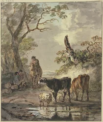 Rustende herders bij een waterplaats