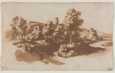 Landschap met vestingwerken tussen Marino en Frascati
