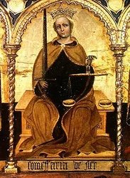 Gerechtigheid tussen St. Michael en St. Gabriel, detail van Gerechtigheid, 1421
