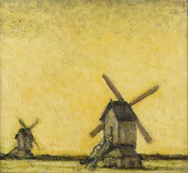 Landschap met twee windmolens, ca. 1900