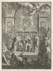 Maria Stuart overhandigt Willem III de commandostaf