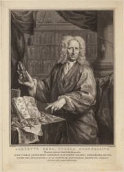 Portret van Albert Seba, apotheker en beroemd verzamelaar van natuurhistorische objecten