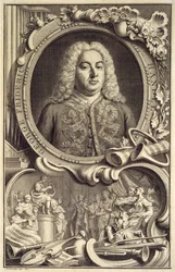 Portret van G.F. Handel, met de titel 