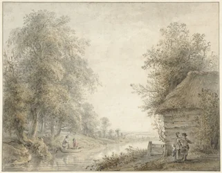 Boerenschuur bij een vaart aan een boszoom