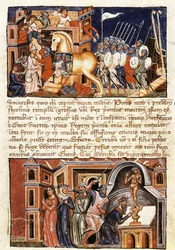 Belegering en aanval op de stad Troje, miniatuur uit "Historia destructionis Troiae" door Guido delle Colone