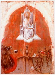 Linker paneel van het Polyptiek van de Openbaring: Christus met het Boek des Levens (detrempe op hout door Jacobello Alberegno, ca. 1360-1390)
