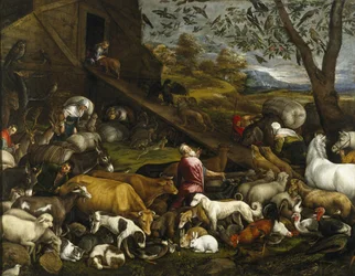 De dieren gaan aan boord van Noachs Ark