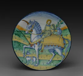 Bord: Man die op een eenhoorn rijdt, ca. 1510