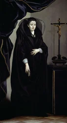 Portret van een adellijke vrouw in rouwkleding, ca. 1600
