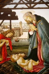 De Maagd en Johannes de Doper die het Kind aanbidden voor een uitzicht op Venetië