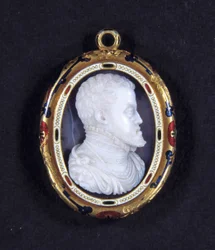 Portret van Koning Filips II van Spanje (1527-1598). Medaillon in calcedoon