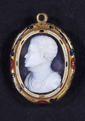 Portret van Prins Don Carlos van Spanje. Calcedoon medaillon