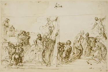 Twee compositieschetsen voor het votiefschilderij van Doge Pasquale Cicogna, Sala del Pregadi, Palazzo Ducale, Venetië