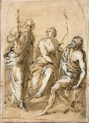 Heilige Justina van Padua op de Troon, met de Heiligen Jacobus de Mindere en Johannes de Doper