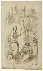 Visioen van Sint Franciscus van Assisi (recto); Sint Hiëronymus, visioen van Sint Franciscus, en twee kleine schetsen van Sint Franciscus met het Christuskind (verso)