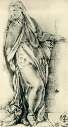 Schets van de Maagd Maria voor een Annunciatie