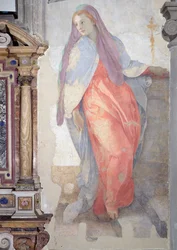 De Visitatie, detail van Elizabeth rechts van het altaar