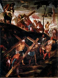 De Kruisweg. Schilderij door Jacopo Robusti, genaamd Tintoretto (1566-1567)