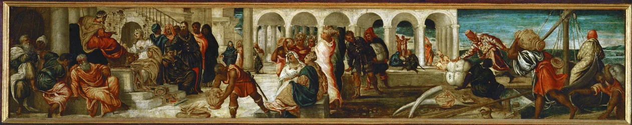 De koningin van Sheba voor Salomo (olieverf op vurenhout)