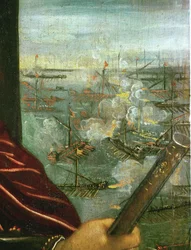 De zeeslag van Lepanto, ca. 1578 (olieverf op doek)