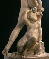Bacchus, detail van onderste helft, beeldhouwwerk door Jacopo Sansovino (1486-1570) (marmer)