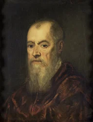 Portret van een man met een rode mantel