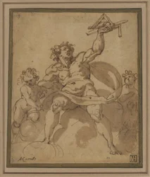 Een allegorie van Architectuur: Een mannelijke figuur met twee putti