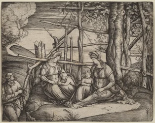 De Heilige Familie met de heilige Elisabeth en de kleine Johannes de Doper