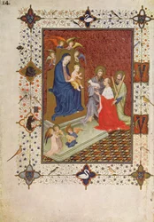 MS 11060-11061 Frontispice met Jan, Hertog van Berry, St. Andreas en St. Jan biddend voor de Maagd, Frans, uit de 