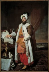 Portret van Mehemet Said Pasha Bey de Roumelie, ambassadeur van Sultan Mahmud I in Versailles in 1742. Schilderij door Jacques André Joseph Aved (1702-1766)