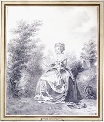 Portret van Elisabeth Louise Vigee-Lebrun die een Brief Leest in de Tuin (zwarte krijt)