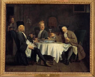 Wijndrinkers, de dichter Alexis Piron aan tafel met zijn vrienden Jean Joseph Vade en Charles Colle