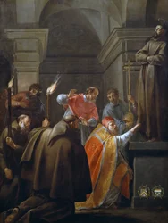 Paus Nicolaas V in het graf van Sint Franciscus van Assisi