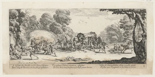 Aanval op een postkoets, blad 8 van de serie "De gruwelen van de oorlog"