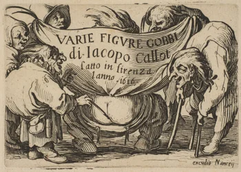Frontispice, uit Varie Figure Gobbi, suite ook wel Les Bossus, Les Pygmées, Les..., 1616-22