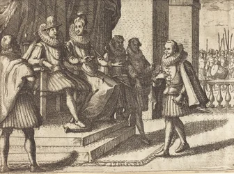 Koning en Koningin in overleg over de Turken [recto], 1612