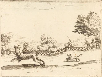 Leeuwin en Welp Achtervolgd door Jagers