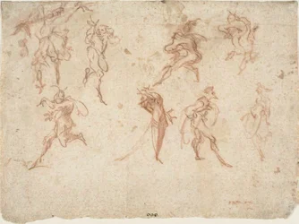 Schetsen voor de Balli di Sfessania (recto) Schetsen van dansers (verso)