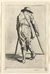 De bedelaars: Bedelaar op krukken, met een hoed, c. 1623