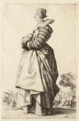 De dame in profiel met haar handen in haar mof