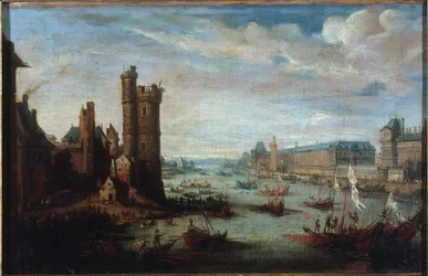 De Tour de Nesle, de Grande Galerie en het Louvre, gezien vanaf Pont-Neuf, circa 1630, tussen 1625 en 1635