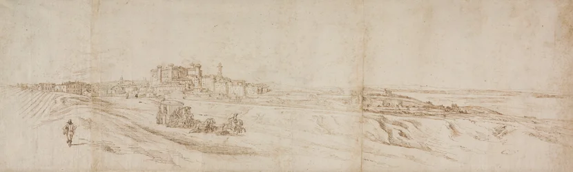 Uitzicht op Het Castello Bracciano, nabij Rome met koets en figuren