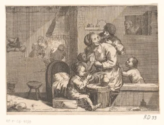 Huiselijk tafereel met kind aan de borst
