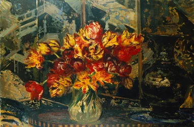 Bos tulpen en een scherm