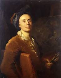Portret van de kunstenaar, zittend half-lengte, met een palet en penselen, c.1710-15