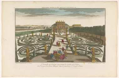Gezicht op de tuin en het paleis van een officier van de koningin van Hongarije in een buitenwijk te Wenen