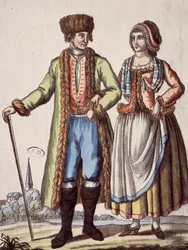 Koppel uit Praag, gravure door Jacques Grasset de Saint-Sauveur