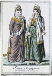 Europese vrouwen in Turkse kleding - in "Encyclopédie des voyages" door Grasset Saint Sauveur, ed. Parijs 1796